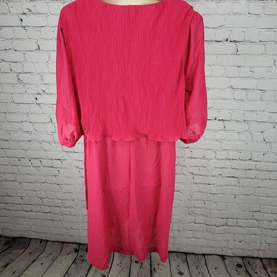 VTG More Promises Pink 3/4 Sleeve Wrap Tie Blouson Midi Dress USA Made Size 14