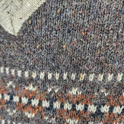 VTG Arizona Jean Co Brown Wool Blend Knit Fair Isle Pullover V Neck Sweater M