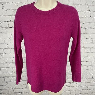 Halogen Pink Fuchsia 100% Cashmere Knit Pullover Crew Neck Sweater Petite XS