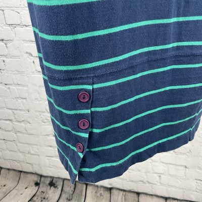 VTG Paris Sport Club Blue Green Striped Retro Long Sleeve Stretch Dress Size XS