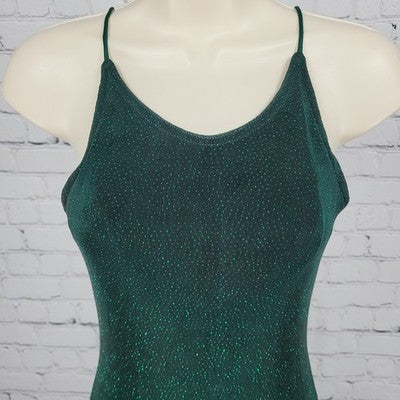 VTG Susan Roselli Vijack Dark Green Glitter Strappy Maxi Dress USA Made Size 4