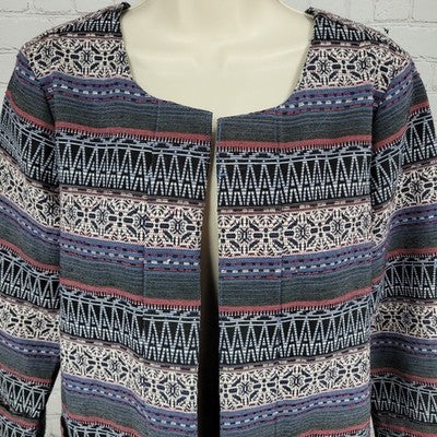 Bobeau Multicolor Aztec Print Open 3/4 Sleeve Pockets Unlined Jacket Size XS