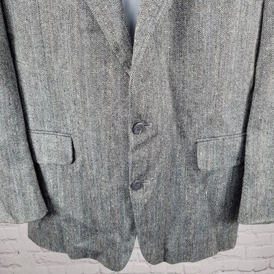 Stafford Black White Silk Wool Blend 2 Button Notch Blazer Sport Coat 44L