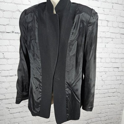 VTG Ann Taylor Black 1 Button Ventless Notch Pockets Blazer Suit Jacket USA 12