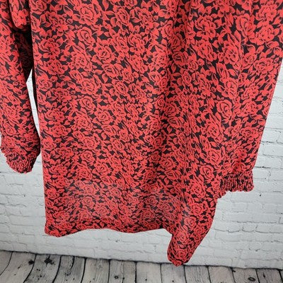 VTG Tandy Chez California Black Red Floral Lightweight Tunic Blouse Top USA 22W