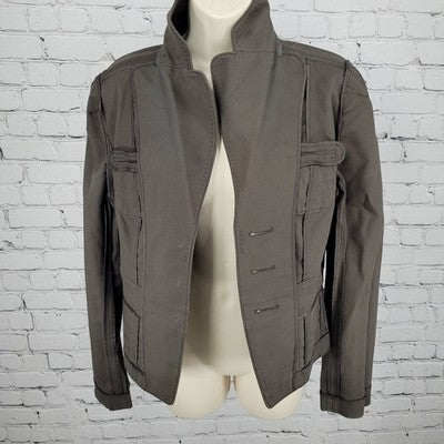 Ann Taylor Brown Cotton Blend Stretch Buttoned Collared Unlined Jacket Size 6