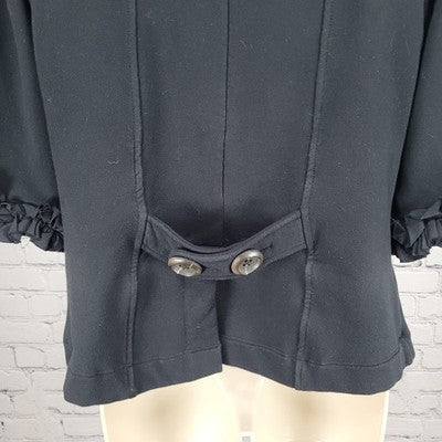Nick & Mo Nordstrom Black Buttoned Ruffle 3/4 Sleeve Stretch Jacket Large L