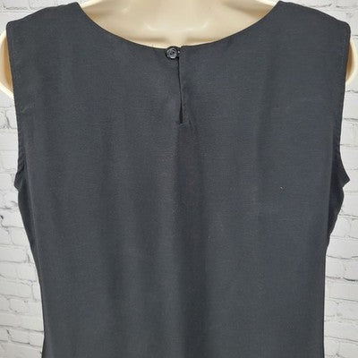 VTG Courtenay Black Sleeveless Wheat Grass Side Slits Unlined Shift Dress 14