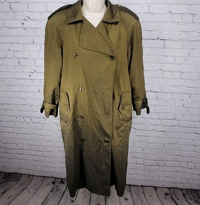 Jones New York Green Sheen Wool Lined Double Breasted Peacoat Trench Coat 8P