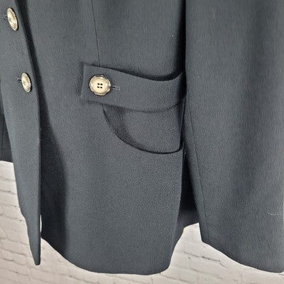 VTG Jones New York Black Worsted Wool Leopard Trim Suit Jacket USA Petite 6P