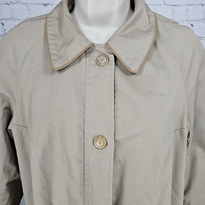 VTG Rain Or Shine Tan Removable Faux Fur Lining Buttoned Trench Coat USA Small S