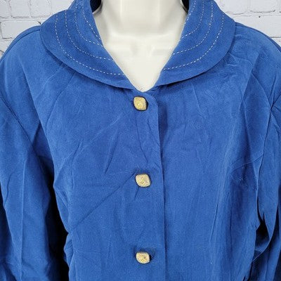 Courtenay Blue Stretch Gold Buttoned 2 Piece Shirt Skirt Outfit Set Size 16W