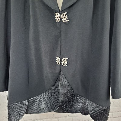 VTG Natalie Barri Black Shawl Lapel Beaded Embellished Blazer Jacket Size 26W