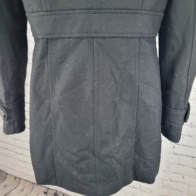 Tulle Anthropologie Black Wool Blend Buttoned Collared Coat Small S
