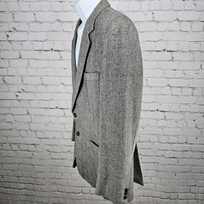 VTG Silvermans Black White Linen Wool Blend Herringbone Blazer Sport Coat 42R