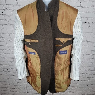 Alan Flusser Brown 100% Lambswool Tweed Notch Vented Blazer Sport Coat Size 44R