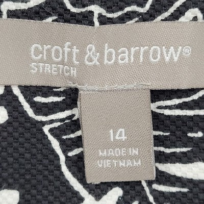 Croft & Barrow Black & White Floral Cotton Stretch Buttoned Lined Jacket Size 14