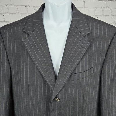 Chaps Black 100% Wool Pinstriped 3 Button Vented Notch Blazer Sport Coat 42R