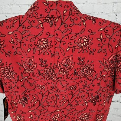 NWT Studio 1 Deep Red Floral Shoulder Pad Open Layering Tunic Top Size 12P