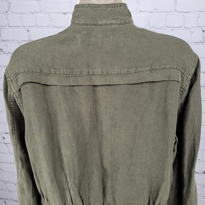 Treasure & Bond Green Linen Blend Unlined Drawstring Waist Military Jacket Small