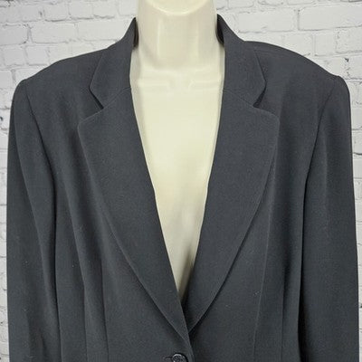 VTG Ann Taylor Black 1 Button Ventless Notch Pockets Blazer Suit Jacket USA 12