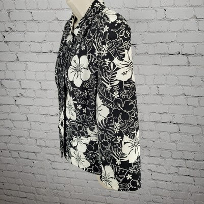 Croft & Barrow Black & White Floral Cotton Stretch Buttoned Lined Jacket Size 14