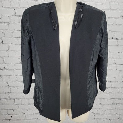 VTG Karen Miller Black Open Beaded Trim Collarless Lined Suit Jacket Size 8