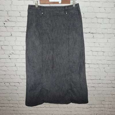 Gerry Weber Grey Denim Embellished Back Pockets Unlined Jean Maxi Skirt Size 10