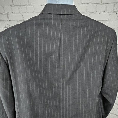 Chaps Black 100% Wool Pinstriped 3 Button Vented Notch Blazer Sport Coat 42R