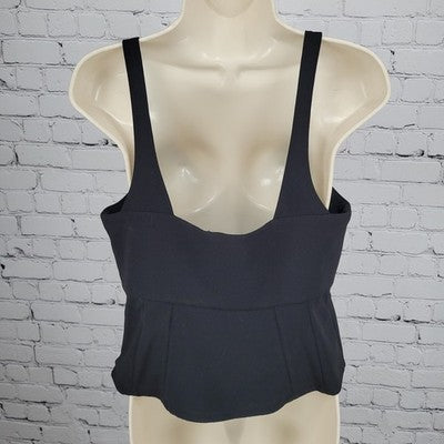 Tome Black Strappy Lightly Padded Plunge V Neck Side Zip Tank Top Size 6