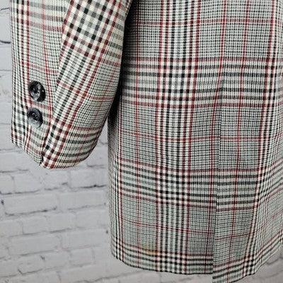 VTG Palm Beach Black White & Red Plaid 2 Button Sport Coat USA Made Size 38L