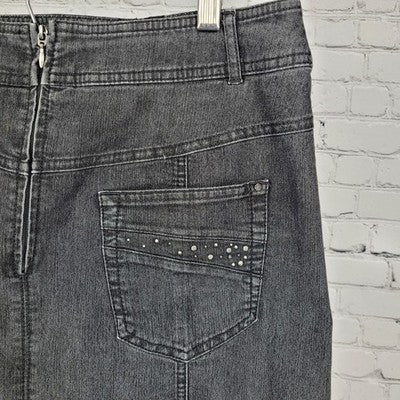 Gerry Weber Grey Denim Embellished Back Pockets Unlined Jean Maxi Skirt Size 10