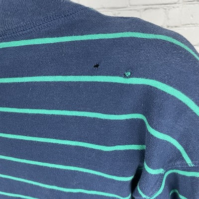 VTG Paris Sport Club Blue Green Striped Retro Long Sleeve Stretch Dress Size XS