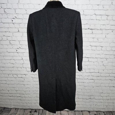 VTG Jones New York Black 100% Wool Velvet Collar Over Coat USA Small Petite SP