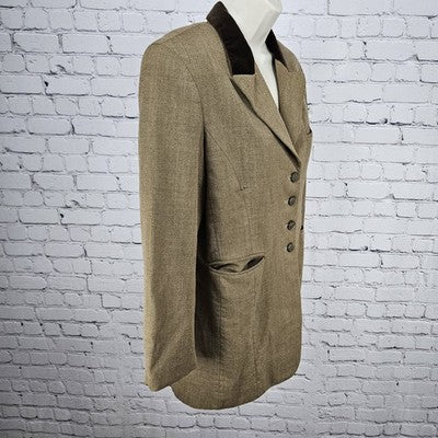 J. McLaughlin Brown 100% Wool Velvet Peak Lapel Buttoned Lined Jacket USA 8