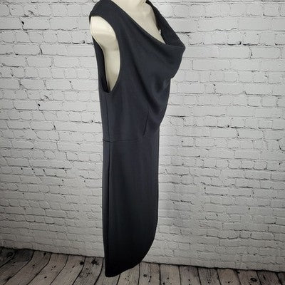Ann Taylor Black Sleeveless Cowl Neck Lined Stretch Shift Dress Size 10