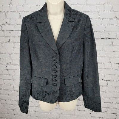 Geoffrey Beene Sport Black Damask Floral Buttoned Notch Blazer Jacket Size 10