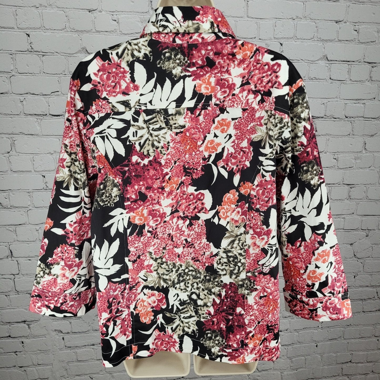 Keren Hart Pink & Black Floral Cotton Stretch Unlined Zip Jacket Size Large L