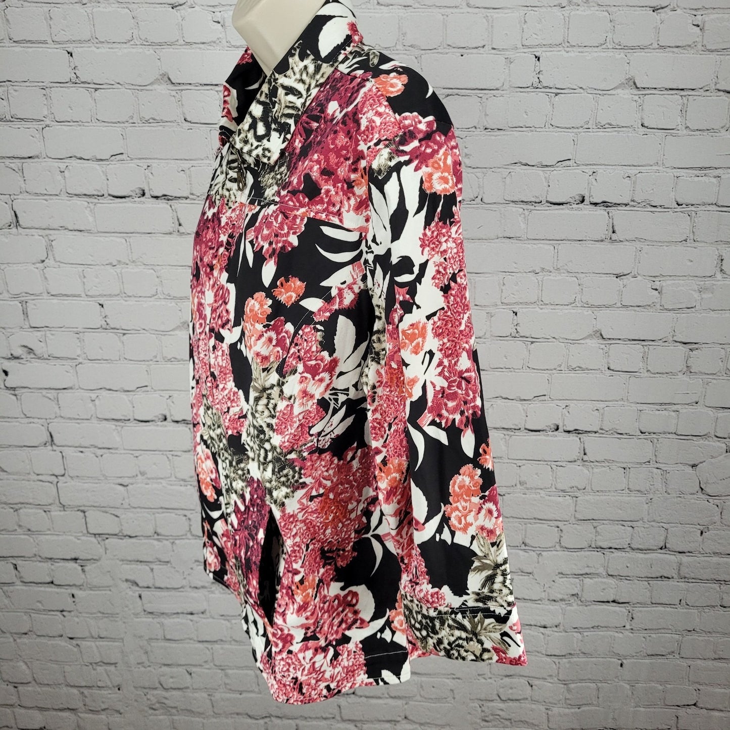 Keren Hart Pink & Black Floral Cotton Stretch Unlined Zip Jacket Size Large L