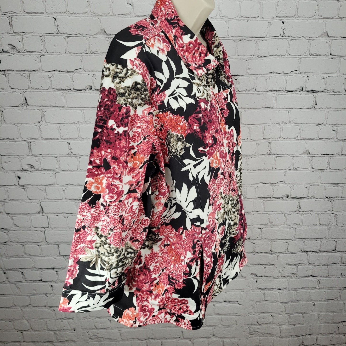 Keren Hart Pink & Black Floral Cotton Stretch Unlined Zip Jacket Size Large L