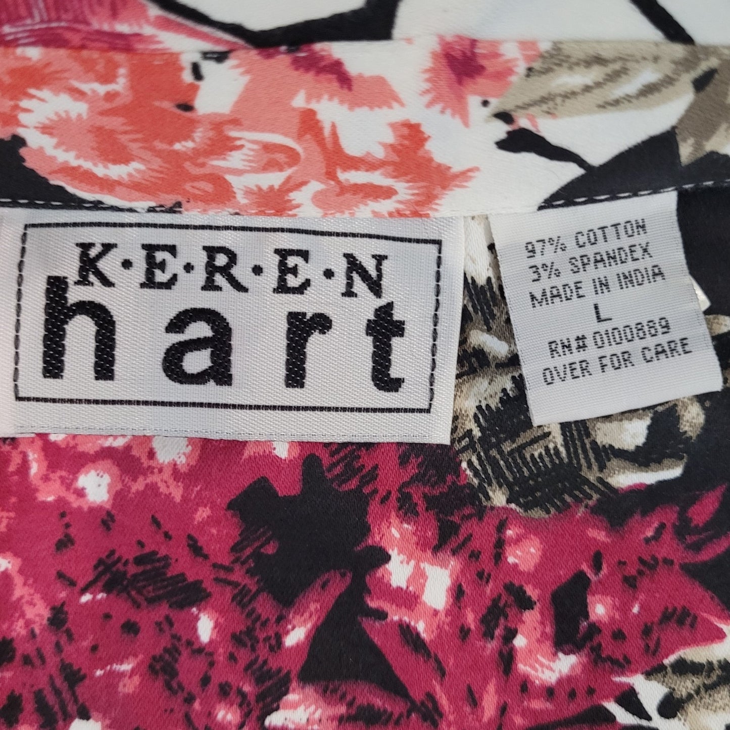 Keren Hart Pink & Black Floral Cotton Stretch Unlined Zip Jacket Size Large L