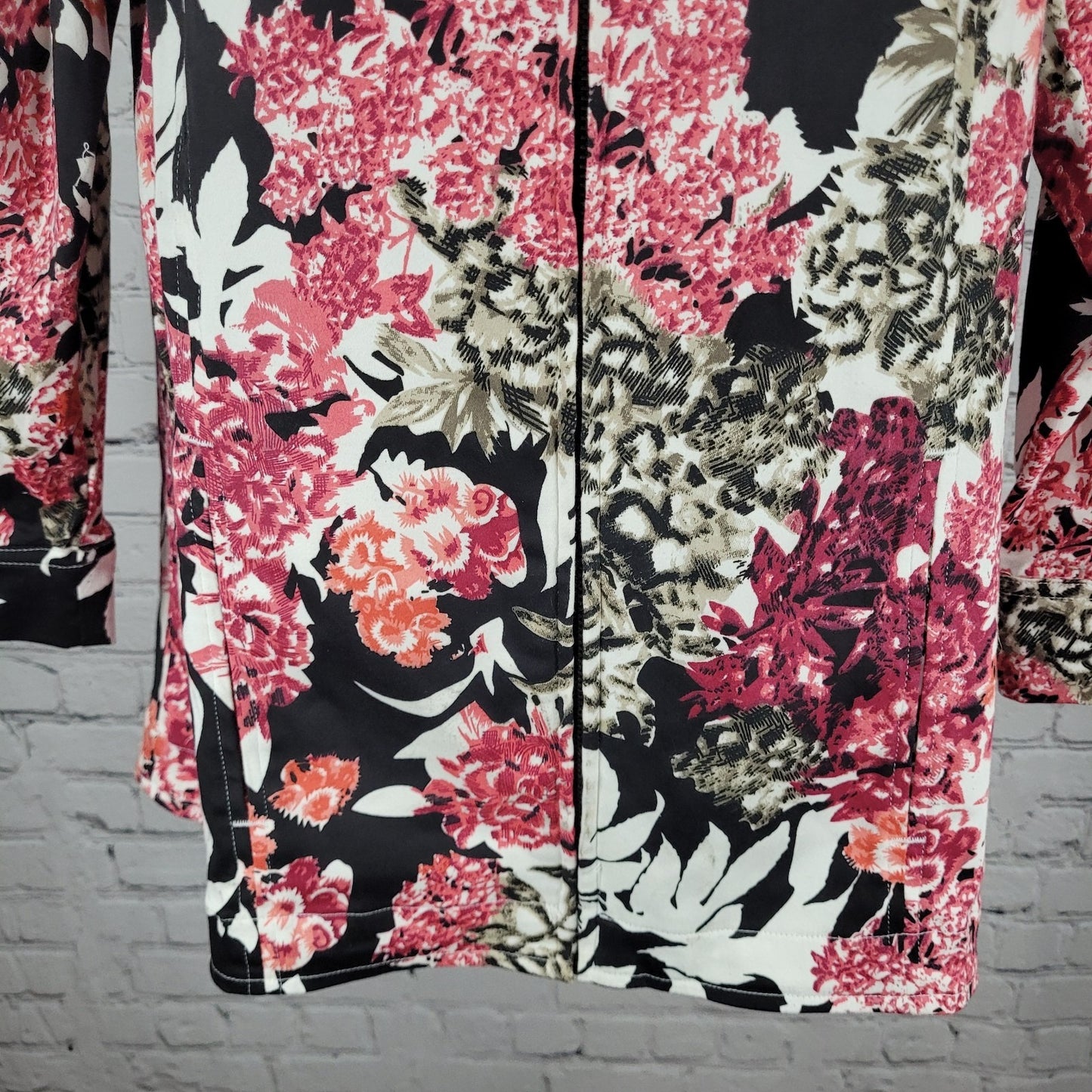 Keren Hart Pink & Black Floral Cotton Stretch Unlined Zip Jacket Size Large L
