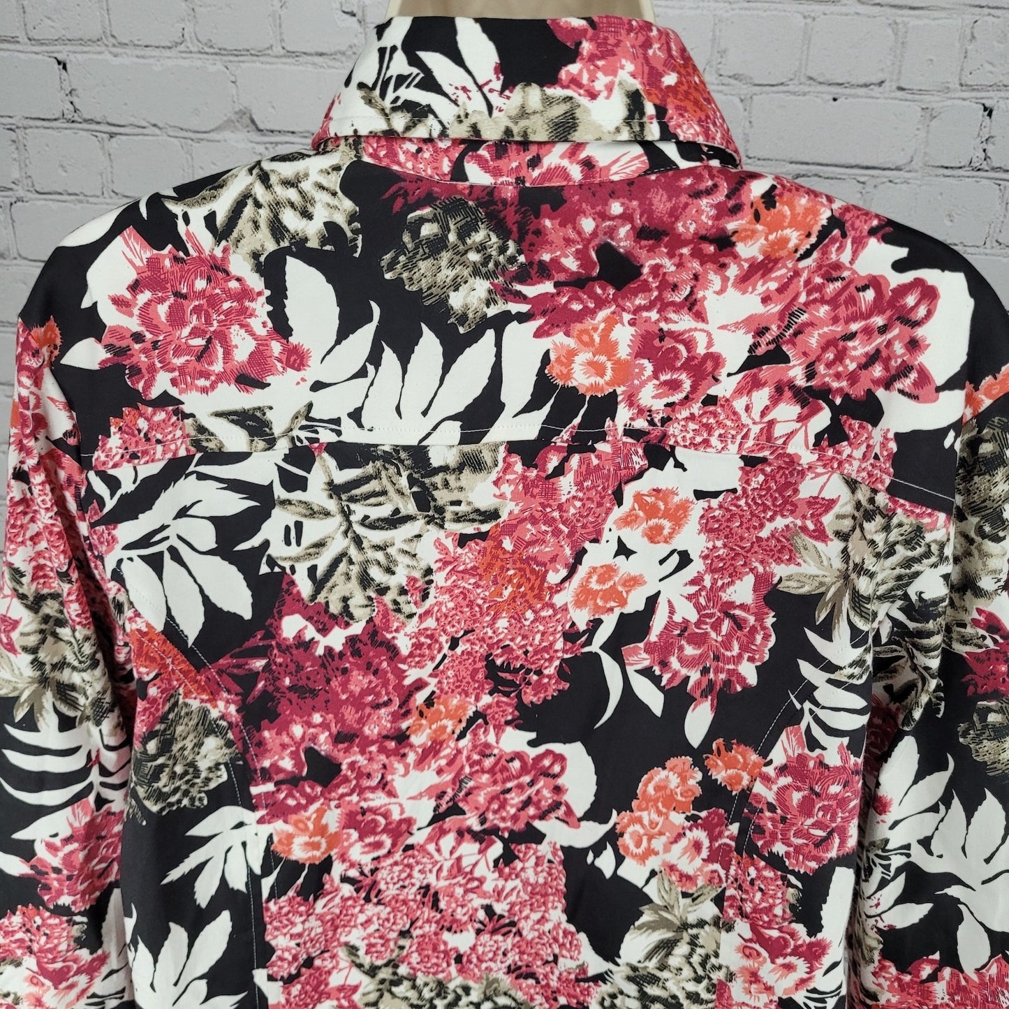 Keren Hart Pink & Black Floral Cotton Stretch Unlined Zip Jacket Size Large L