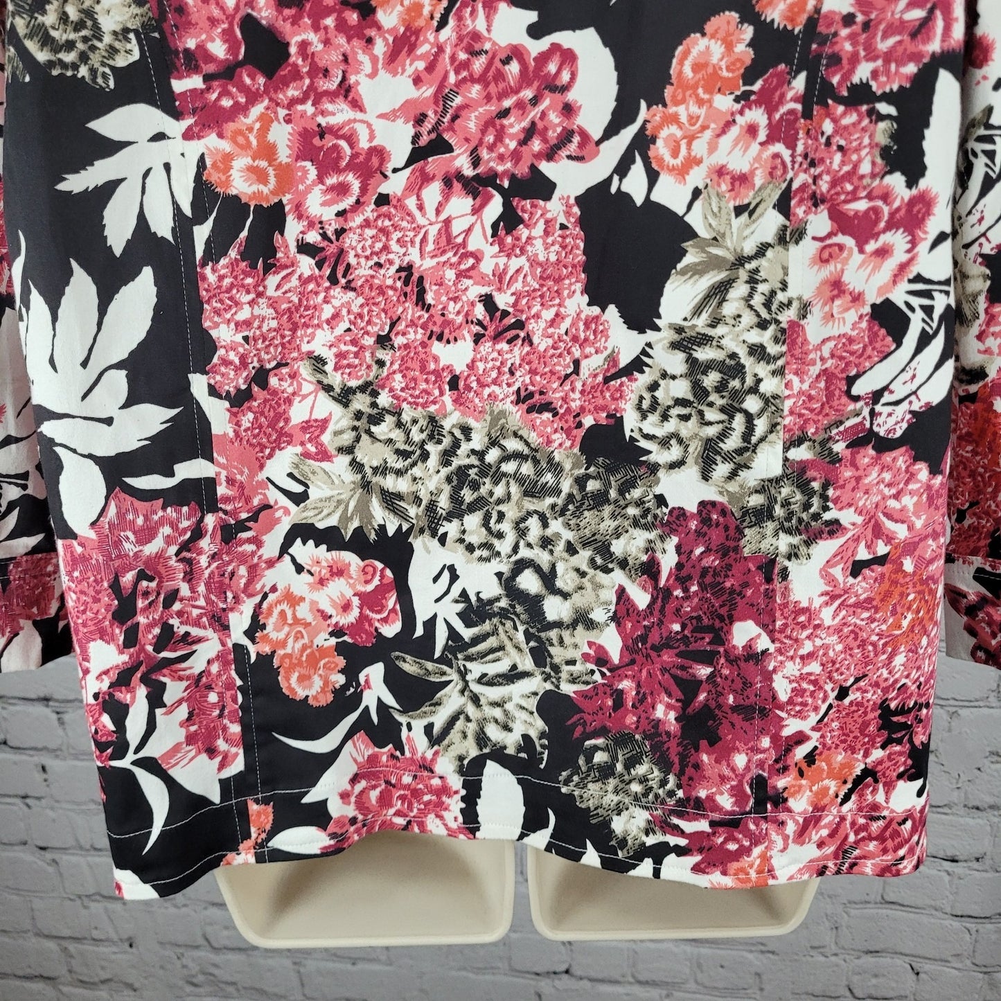 Keren Hart Pink & Black Floral Cotton Stretch Unlined Zip Jacket Size Large L