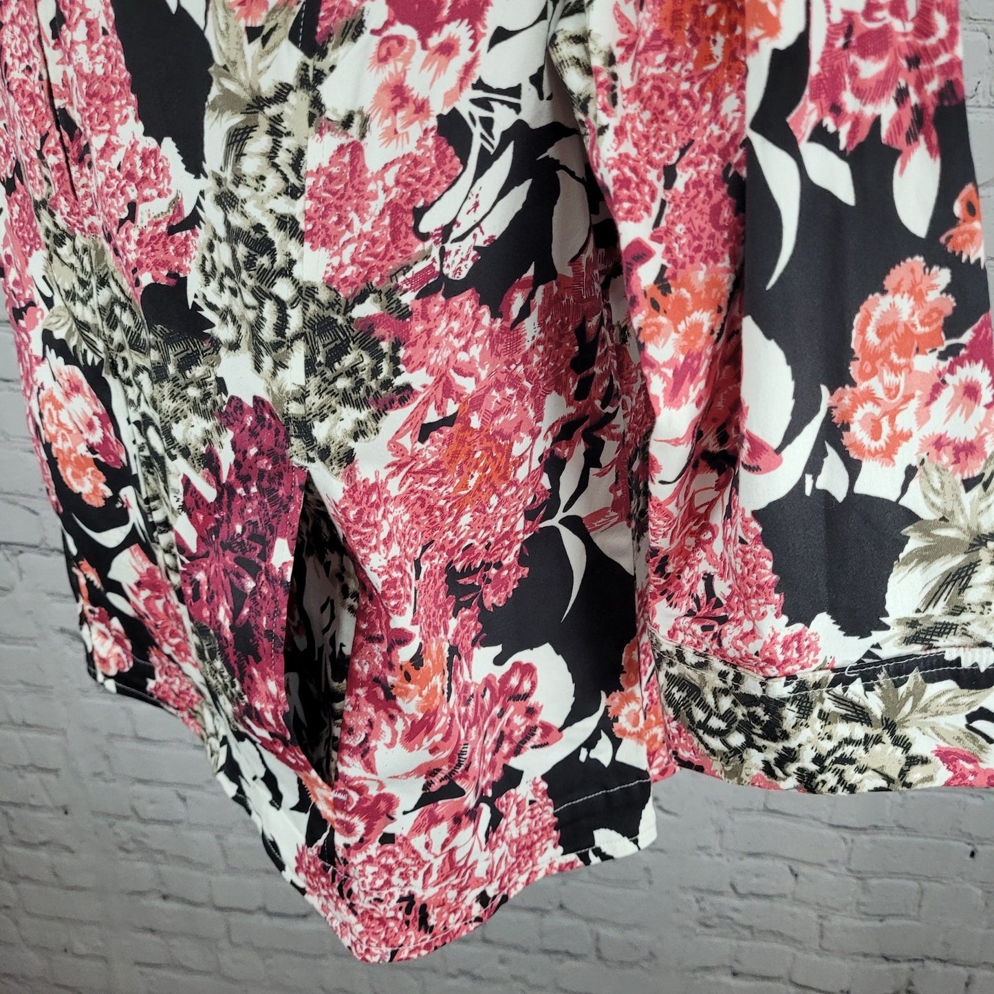 Keren Hart Pink & Black Floral Cotton Stretch Unlined Zip Jacket Size Large L