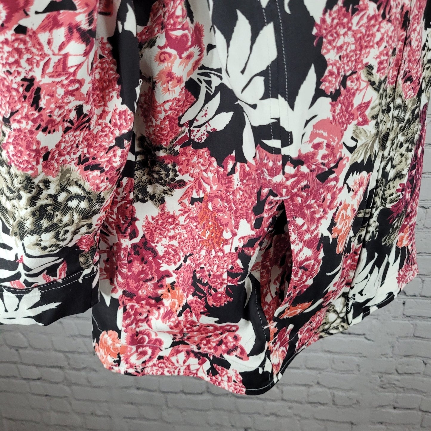Keren Hart Pink & Black Floral Cotton Stretch Unlined Zip Jacket Size Large L