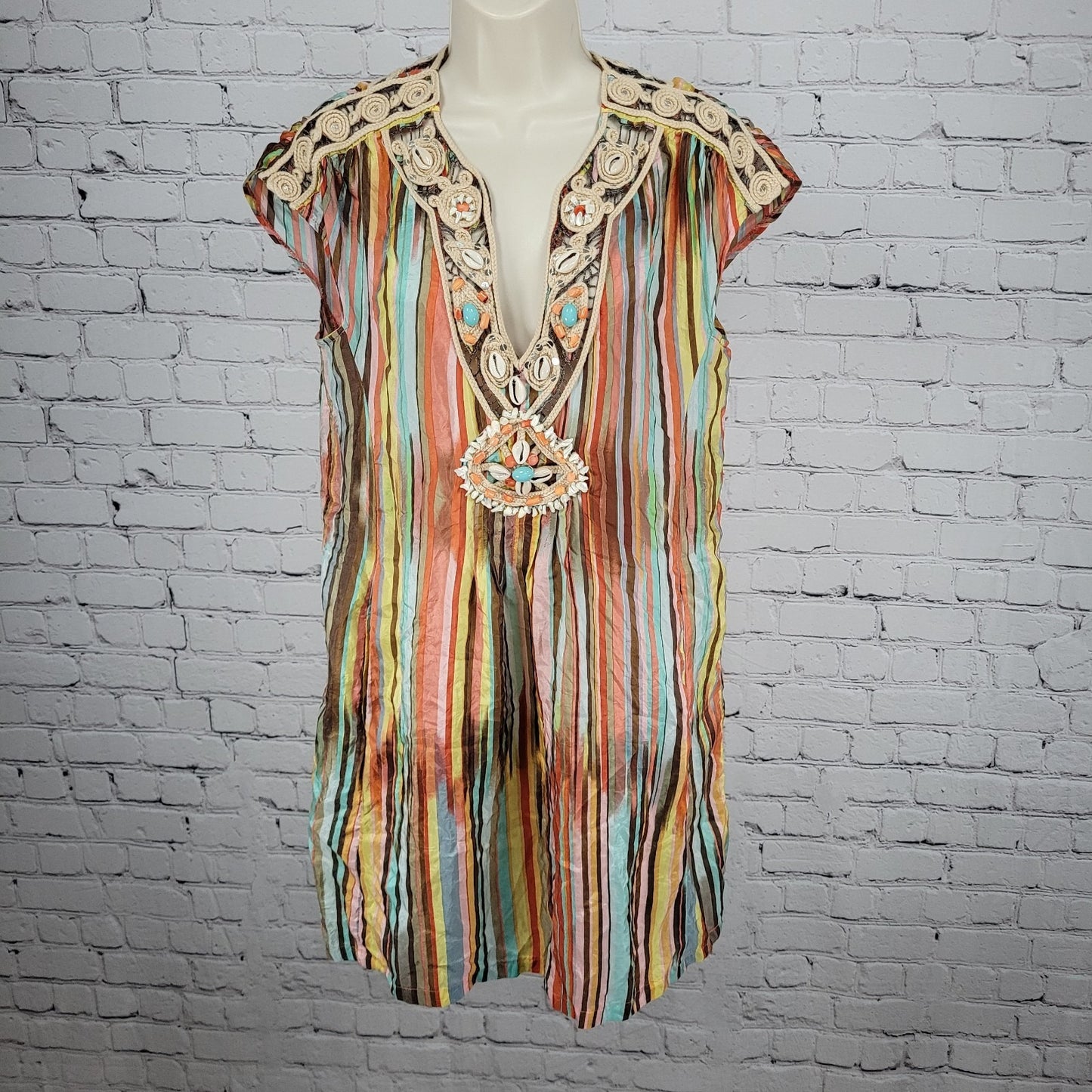 Nanette Lepore Multicolor 100% Silk Shell Accents Striped Lightweight Dress 4