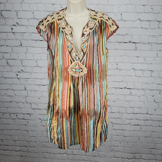 Nanette Lepore Multicolor 100% Silk Shell Accents Striped Lightweight Dress 4