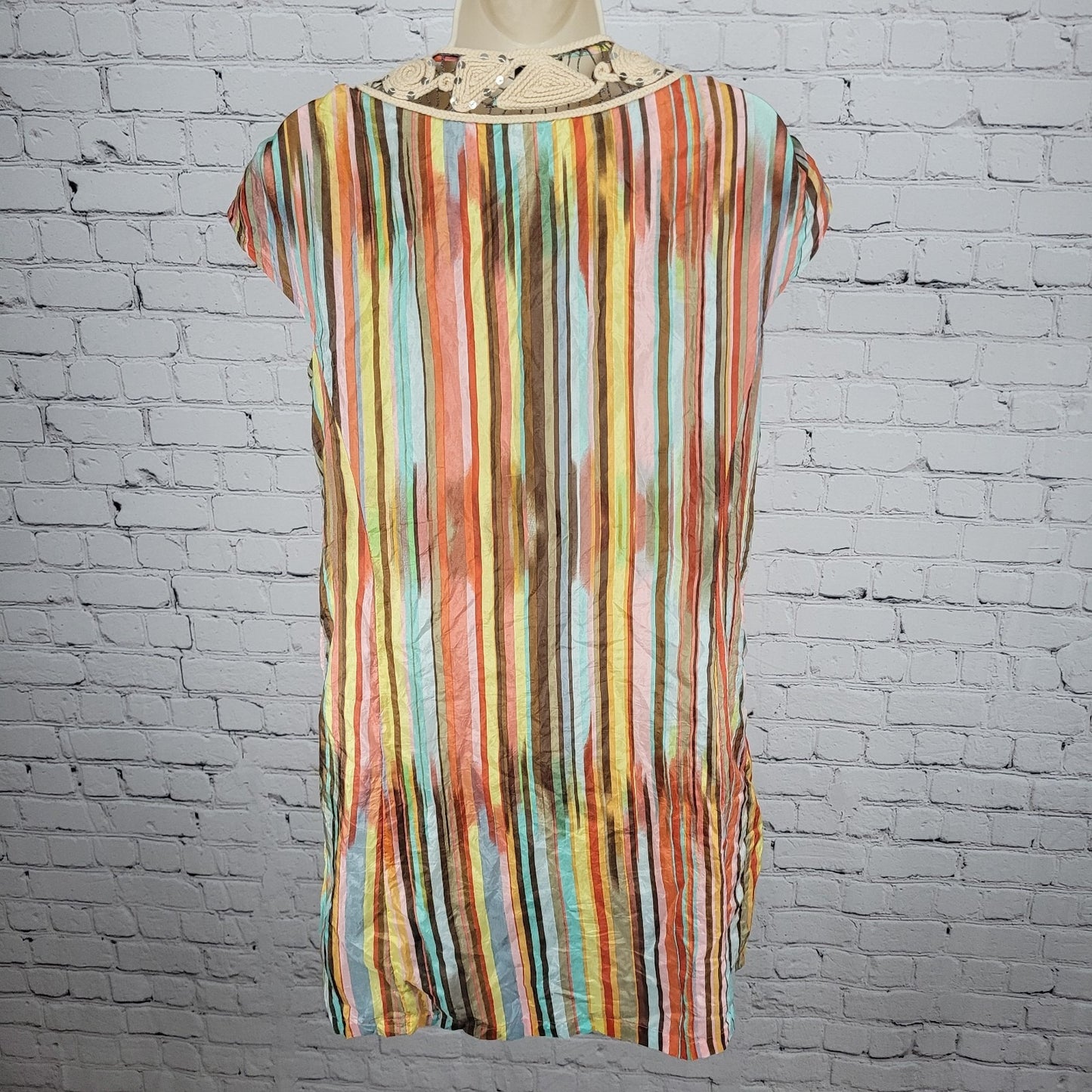 Nanette Lepore Multicolor 100% Silk Shell Accents Striped Lightweight Dress 4