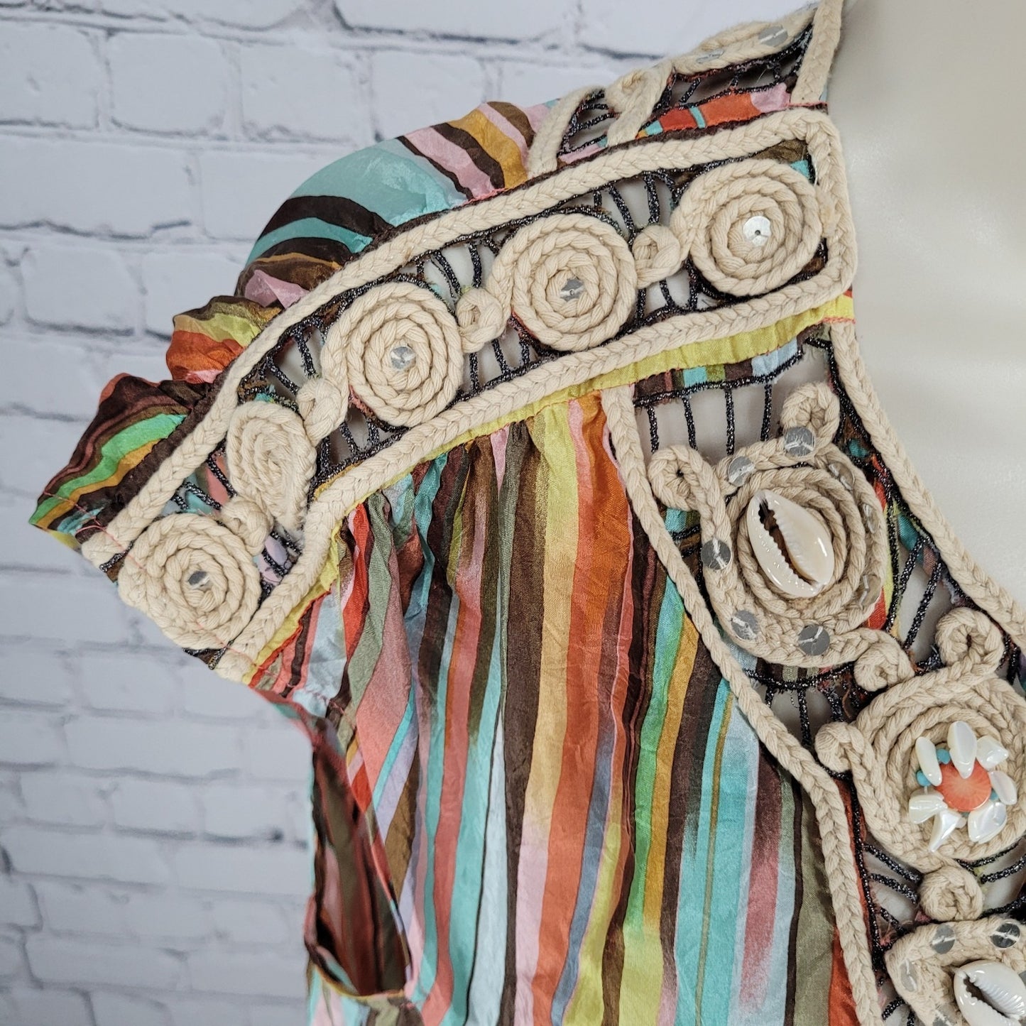 Nanette Lepore Multicolor 100% Silk Shell Accents Striped Lightweight Dress 4